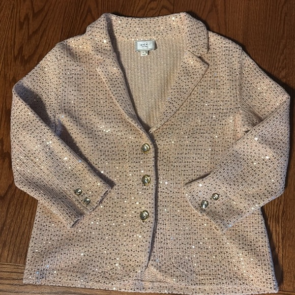 ECI New York Elegant Sequin-Embellished Jacket blazer blush rose gold sequins L - Picture 9 of 16